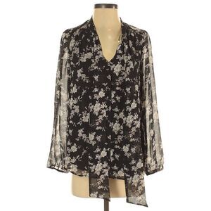 Daniel Rainn Small Blouse flower button tie adjustable bow sheer lining